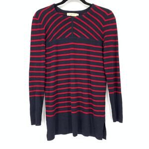 Tory Burch Sweater Women's Size Small Blue Red Wool Tunic Scoop Neck Pullover